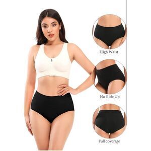 NEW 4 Cotton High Waist Briefs Full Coverage Soft Breathable Panties S
